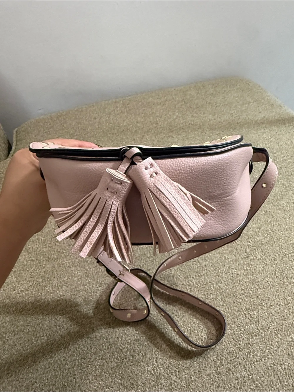 Victorias Secret Crossbody Bag Festival Pink Studded Tassels Adjustable Strap